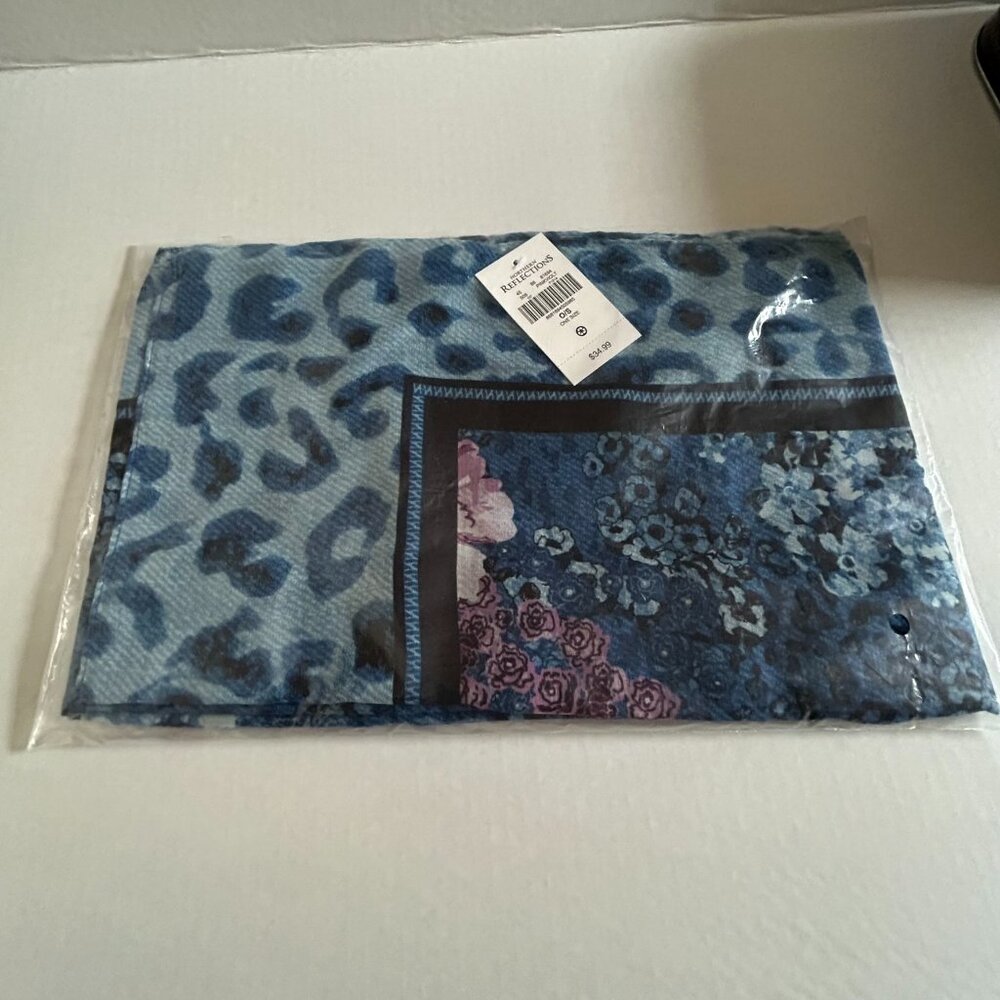 NWT Northern Reflections Blue and Pink Floral and Animal Print Scarf